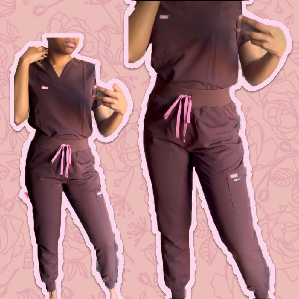 CodeNXT Scrubs Chocolate High-Waisted Jogger, Coffee Collection, Small R 4-6